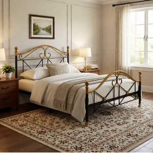 Металлическая двуспальная кровать без пружинного блока, простая сборка, современная кованая кровать размера «queen-size» для главной спальни или гостевой комнаты - Product Image 2