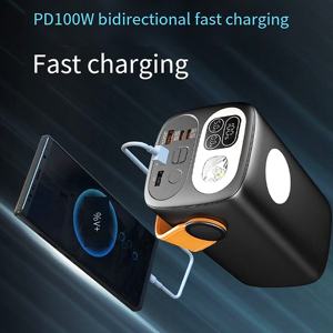 อินเวอร์เตอร์กำลังสูง 100W ชาร์จเร็ว พาวเวอร์แบงค์ลิเธียมไอออนแบบพกพา จั๊มสตาร์ท ชาร์จไร้สาย Type-C สำหรับกรณีฉุกเฉินกลางแจ้ง - Product Image 2