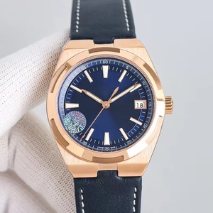 Reloj de Lujo de Primera Categoría para Hombre, Caja de Oro Rosa, Esfera Azul, Correa de Cuero Genuino Negro, Mecánico Automático con Fecha, Luminoso, Nuevo - Product Image 3