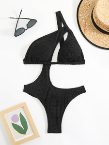 Bestwayclox 2025 Nuovo Arrivo Costume da Bagno Intero Sexy da Donna in Pizzo con Spalle Scoperte, Nero Tinta Unita, Bikini <span class=keywords><strong>Brasiliano</strong></span> con <span class=keywords><strong>Perizoma</strong></span> Frontale - Product Image 6