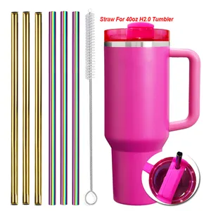 12" Reusable Replacement Rainbow Gold Color Stainless Steel Drinking Straw for 40oz Adventure Quencher H 2.0 40 oz Tumbler Cup