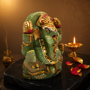 Estatua del Dios Ganesh en Aventurina Verde Natural Pintada - Un Resplandeciente Símbolo de Prosperidad y Bendiciones Divinas, Piedra Preciosa - Product Image 3