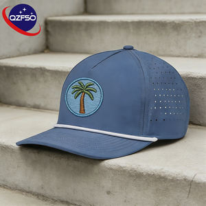 Casquette de baseball QZFSO personnalisée en gros, 5 panneaux, brodée, avec logo en PVC et caoutchouc, imperméable, perforée au laser, en maille polaire - Product Image 1