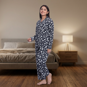 Ensemble de pyjama pour femmes en coton 100% uni à manches longues, vêtements de nuit en tricot doux, fermeture à cordon, style décontracté pour l'automne - Product Image 5