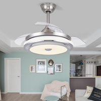 Ventilateur de plafond LED en métal chromé argenté de 42 pouces avec télécommande, design nordique épuré et fonctionnalités écoénergétiques