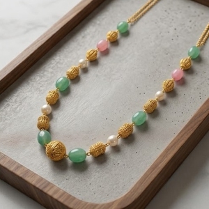 Collar Mala Antiguo de Plata 925 con Cuentas Rosa Verde Agua y Detalles de Perlas, Joyería Étnica Tradicional para Mujer - Product Image 5