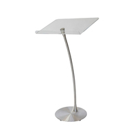 Podio de acero inoxidable a medida con poste curvo y cubierta de acrílico, atril de pie de suelo de lucite