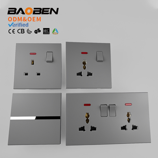 BAOBEN UK 13A USB Type-C Wall Socket 18W Fast Charging + Large Grey Plate Light Switch | Nordic British Design