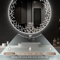 Miroir de salle de bain rond éclairé avec interrupteur tactile LED, design nordique moderne pour hôtel et usage domestique