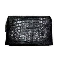 Portefeuille Homme Polyvalent en Cuir Véritable de Crocodile Noir avec Logo Personnalisé – Sac à Main Décontracté de Haute Qualité