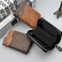 Dompet Kartu Kulit PU Vintage Dua Warna Model Patchwork dengan Ritsleting, Dompet Kartu Kredit Tipis Model Akordeon, Dompet Koin Kecil untuk Pria