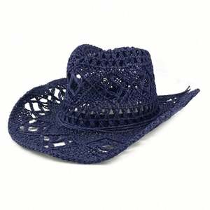 Chapeaux de cowboy en paille d'été en gros, au crochet, design ajouré, pour adultes unisexes, style western uni pour l'extérieur - Product Image 4