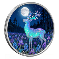 Pièce ronde en cuivre coloré à relief élevé, motif cerf Sika, 1 Troy oz, base en cuivre pur 999 avec placage argent 999, personnalisable