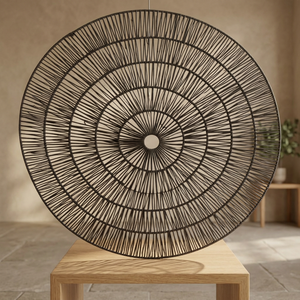 Grande assiette murale décorative en jonc de mer noir traditionnel tissé à la main, motif soleil éclatant, édition anniversaire pour salon, noir mystique - Product Image 4