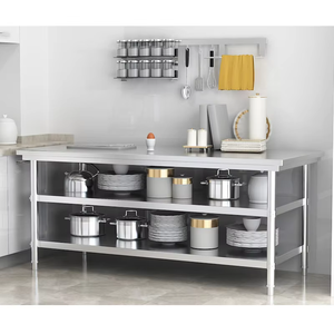Espacio higiénico duradero que utiliza mesa de trabajo de cocina de tres niveles de acero inoxidable para cocinas comerciales e instituciones - Product Image 5