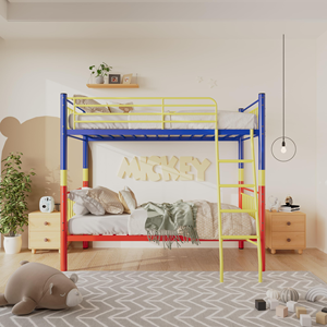 Cama Litera <span class=keywords><strong>de</strong></span> Metal, Cama Alta Doble sobre Doble con <span class=keywords><strong>Escalera</strong></span> Extraíble y Barandilla <span class=keywords><strong>de</strong></span> Seguridad <span class=keywords><strong>de</strong></span> Longitud Completa, Soporte <span class=keywords><strong>de</strong></span> Listones <span class=keywords><strong>de</strong></span> Metal Resistente - Product Image 3