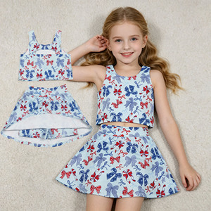 Ensemble décontracté pour petites filles RTS, tenue de sport douce avec nœuds pour le 4 juillet, vêtements de tennis pour enfants, taille standard américaine - Product Image 1
