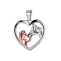 Collier pendentif en argent sterling 925 avec motif animal adorable, cheval et filles, cadeau, accessoires de bijoux, collier cheval bicolore