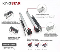 Tiroir sous-monté Kingstar moderne à extension complète, capacité de charge 35 kg, en acier galvanisé 1,0/1,4/1,8 mm, fermeture amortie pour cuisine