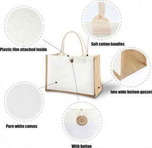 Custom Grocery Waterproof Bridesmaid Gift Travel Shopping DIY Craft Blank <b>Large</b> Jute Reusable Burlap Tote Bag - Product Image 5