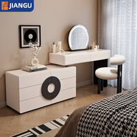 Table de toilette moderne de luxe en marbre avec miroir à LED et tiroir - pour chambre à coucher, hôtel ou salle à manger, en bois