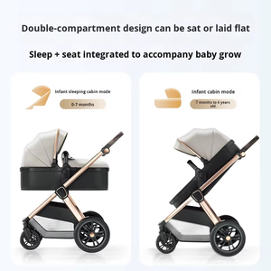 Poussette 3-en-1 haut de gamme pour bébé, avec <span class=keywords><strong>nacelle</strong></span>, pliable bidirectionnelle et double freinage en une seule étape, pour enfants - Product Image 2