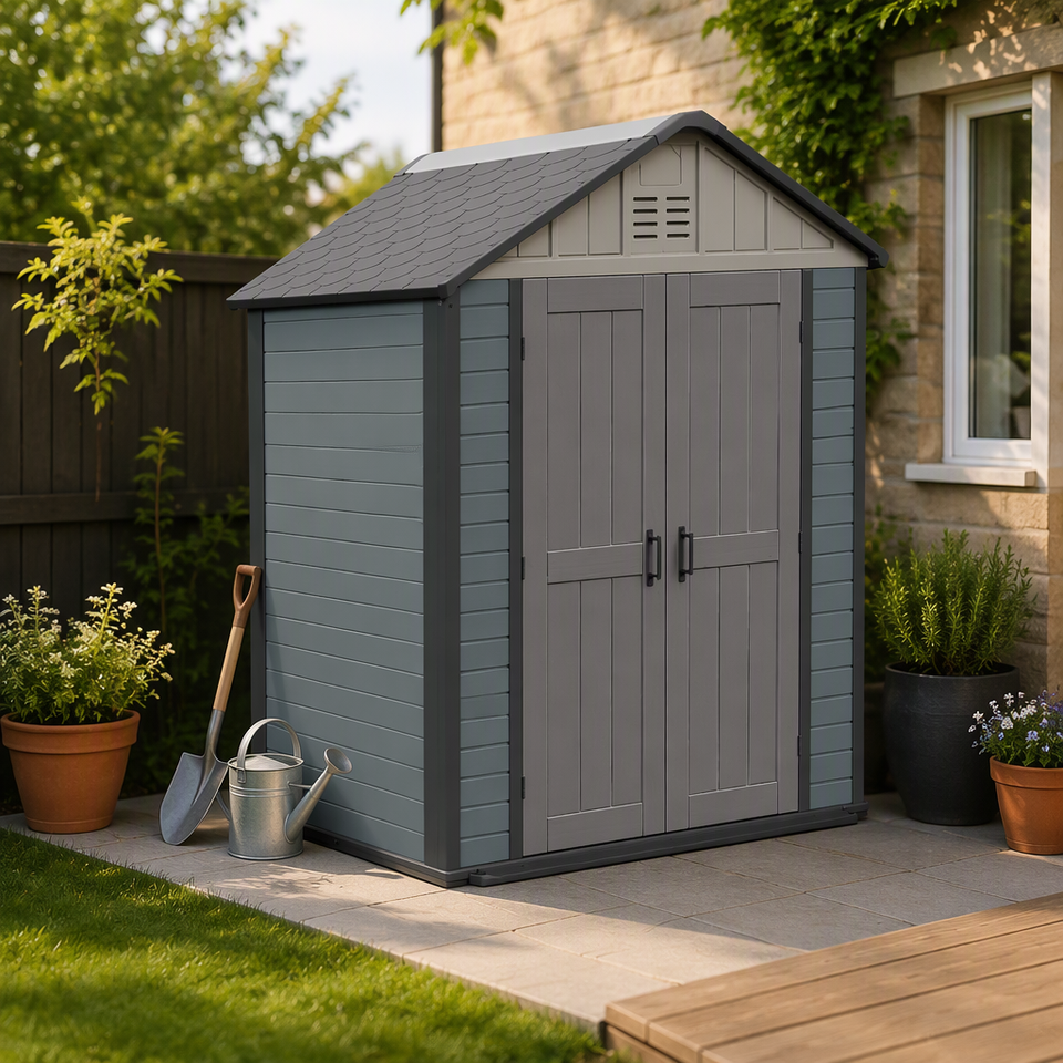 Simple Backyard Drawing WPC Garden Tool Shed Waterproof Moisture Resistant Outdoor Storage ...