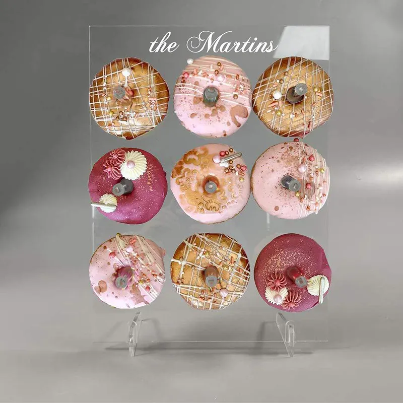 Food Grade Premium Acryl Donut Muur Stand Herbruikbare 9 Donuts Plexigass Donut Holder Board Met Voeten