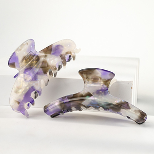 Pince à cheveux en acétate de marbre de qualité supérieure, motif écaille de tortue violette, finition brillante, maintien solide, grande pince française pour coiffure - Product Image 2