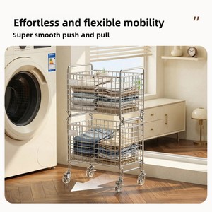 <span class=keywords><strong>Chariot</strong></span> <span class=keywords><strong>de</strong></span> rangement mobile en métal pour linge sale, avec panier à linge, étagère <span class=keywords><strong>de</strong></span> rangement pour vêtements <span class=keywords><strong>de</strong></span> salle <span class=keywords><strong>de</strong></span> bain, et roulettes latérales pour machine à laver - Product Image 5