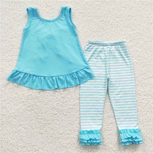 Conjunto de Ropa Casual para Bebé Niña, Ecológico, con Blusa sin Espalda con Lazo y Pantalones con Volantes a Rayas - Product Image 3