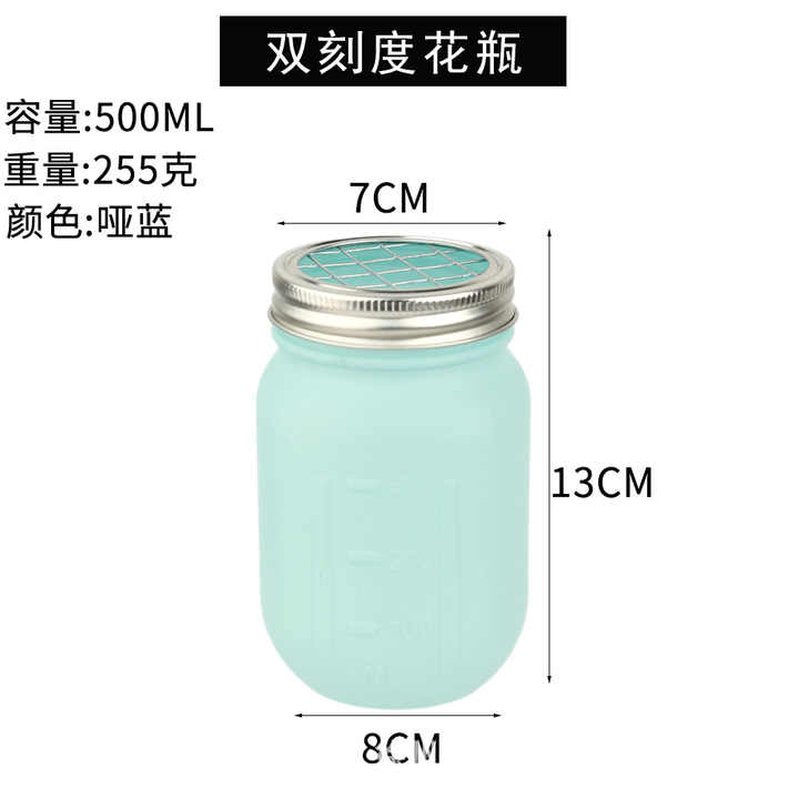 Decoration painted 500ml glass mason jar vase green pink mason jar vase