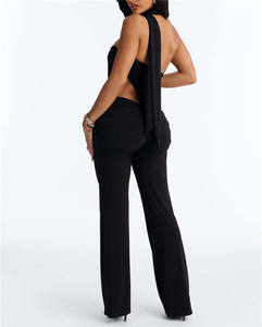 Set Sexy alla Moda in Due Pezzi per Donna: Top Halter Senza Schienale e Pantaloni Lunghi Dritti, Outfit Elegante da Strada - Product Image 5