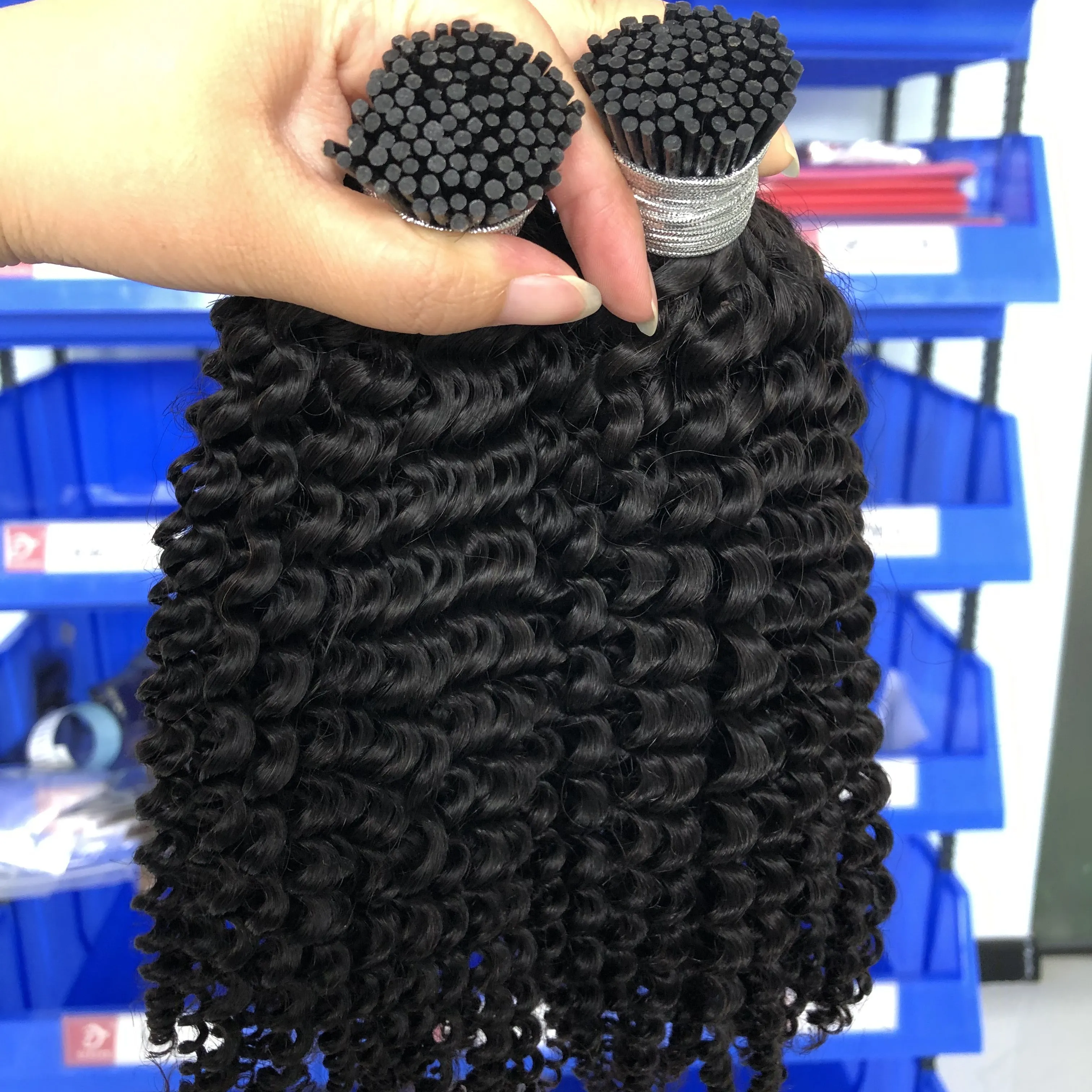 High quality natural kinky curly yaki straight i tip remy hair extensions 100% keratin human hair raw brazilian micro links