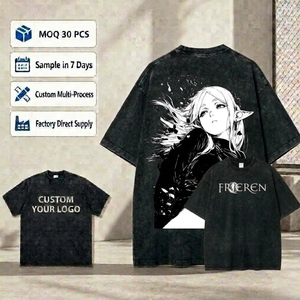 เสื้อยืดผู้ชายลายกราฟิกอนิเมะ <span class=keywords><strong>Frieren</strong></span> สไตล์วินเทจ ผ้าฝ้าย <span class=keywords><strong>100</strong></span>% ซักกรด พิมพ์ลายสองด้านแบบ DTG ตามสั่ง - Product Image 1
