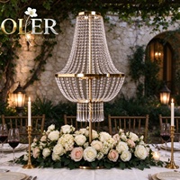 Lustre de table en métal doré et cristal, éclairage LED, centre de table décoratif pour mariage, suspension de perles pour événements et fêtes