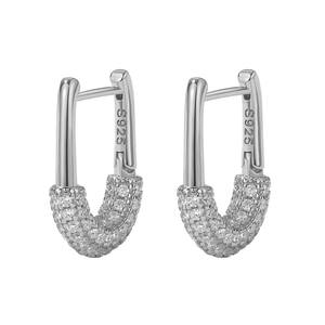 Wedding Fine Fashion Jewelry for Women Couple Set 925 <b>Silver</b> 14K Gold Zirconia Oval <b>Huggie</b> Hoop Earrings - Product Image 3