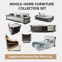 Lit de luxe italien moderne, taille King, ensemble de chambre à coucher, lit incurvé rembourré en cuir véritable, finition ultra brillante pour villa et hôtel