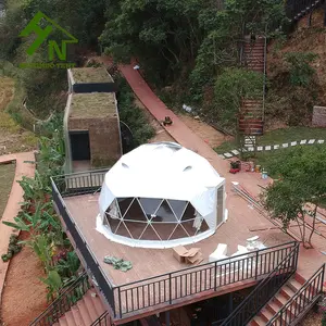Carpa de yurta para el hogar, cúpula geodésica redonda blanca con marco de acero de media esfera