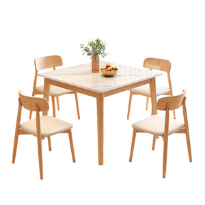 Solid Wood Slab <b>Dining</b> <b>Table</b> <b>4</b> Piece Set Modern Minimalist Scandinavian Style Square <b>Dining</b> Room Furniture - Product Image 4