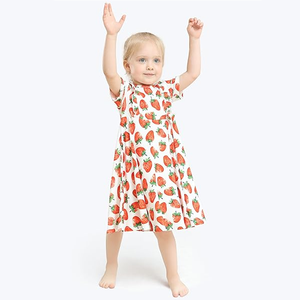 Estate stampa personalizzata all'ingrosso per bambini vestiti 2-12 anni manica corta abiti Casual <span class=keywords><strong>di</strong></span> bambù ragazze abiti - Product Image 2