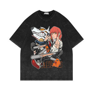 Camiseta Personalizada Negra de 280 Gramos, 100% Algodón, Lavado Ácido, Diseño Vintage de <span class=keywords><strong>Chainsaw</strong></span> <span class=keywords><strong>Man</strong></span>, Denji, <span class=keywords><strong>Makima</strong></span>, Aki Hayakawa, Anime, para Hombre - Product Image 6