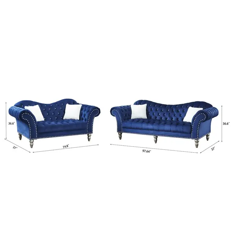 Groothandel Moderne Meubels Luxe Ontwerpen Couch Woonkamer Chesterfield Sofa <span class=keywords><strong>Blauw</strong></span> Fluwelen Stof Sofa