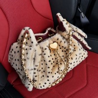 Sac à main de luxe en fourrure à chaînes, imprimé léopard et pois, sac seau en peluche d'hiver, sac à bandoulière pour femme, articles tendance, sac de créateur