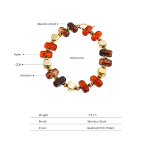 XY専用デザインアンバー樹脂CCB素材ネックレス金メッキステンレスビーズ手作りチョーカーネックレス - Product Image 3