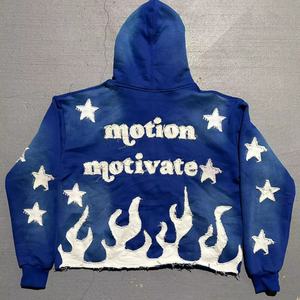 Sudadera con capucha OEM personalizada para hombre, estilo streetwear, con bajo deshilachado, de felpa francesa funcional, con efecto desgastado, bordada, lavado vintage, para invierno, digital - Product Image 1