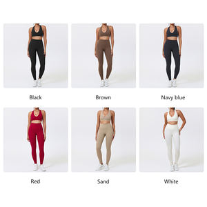 Stevige Geborstelde Snel Droogende Ademend V-hals Racerback Yogakleding 2-delige Set voor Vrouwen Professionele Gym Trainingssets - Product Image 5