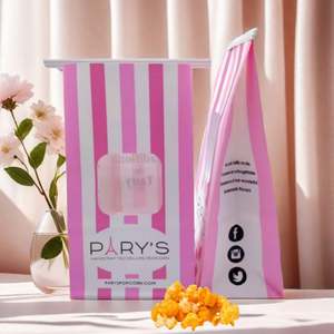 Sacs d'emballage pour pop-corn en kraft recyclé biodégradable personnalisés en gros, sacs en papier pour pop-corn imprimés sur mesure avec fermeture à lien métallique - Product Image 1