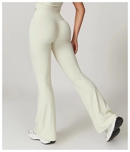 Pantalones de yoga acampanados de cintura alta con diseño en V, de secado rápido, de tela reciclable, deportivos casuales, de pierna ancha, con efecto levanta cadera, lisos, al por mayor - Product Image 6