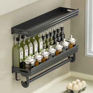 Spice Rack Wall Mounted Storage Shelf With Condiment Jars For Kitchen Organization L Size Metal Lid Hanging Design - Product Image 1